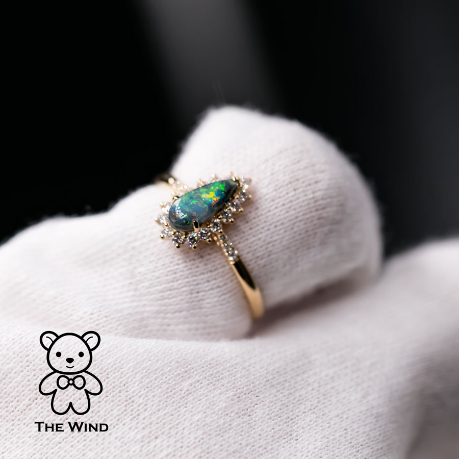 Australian Black Opal Halo Diamond Engagement Ring 18K Yellow Gold product 5