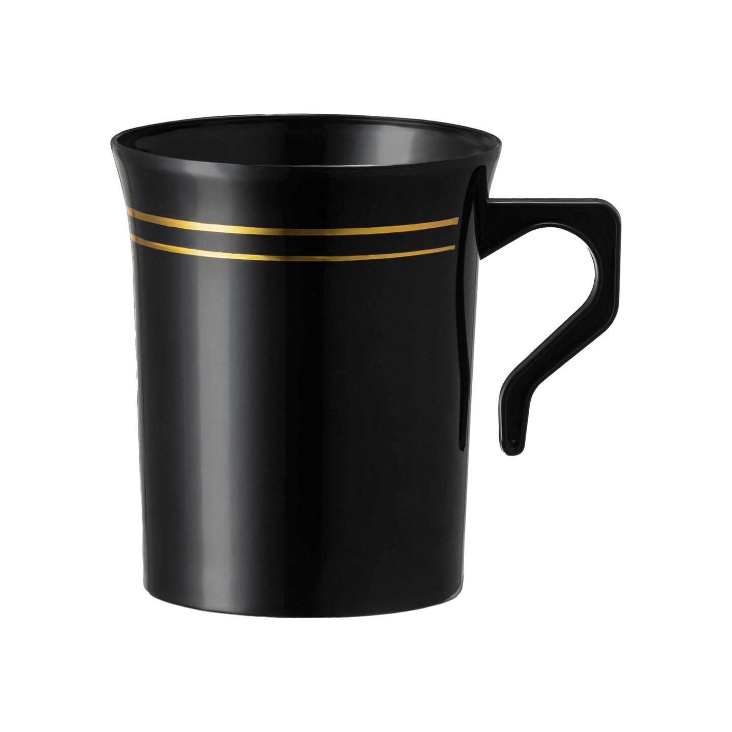 Black with Gold Edge Rim Round Plastic Coffee Mugs - 8 oz. (120 Mugs)