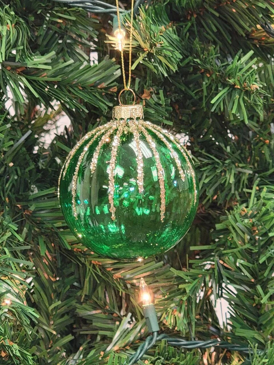 Green Glittered Ball Glass Christmas Ornament