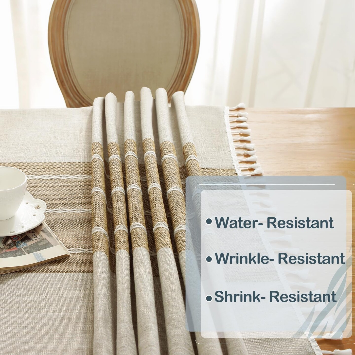 Rustic Tablecloth Cotton Linen Waterproof Tablecloths Washable Table Cloths for Kitchen Dining,Party,Holiday,Christmas,Buffet Coffee Lines Rectangle,55''x102'',8-10 Seats