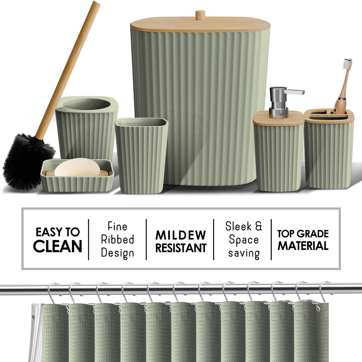 Clara Clark Bamboo Bathroom Accessories Set