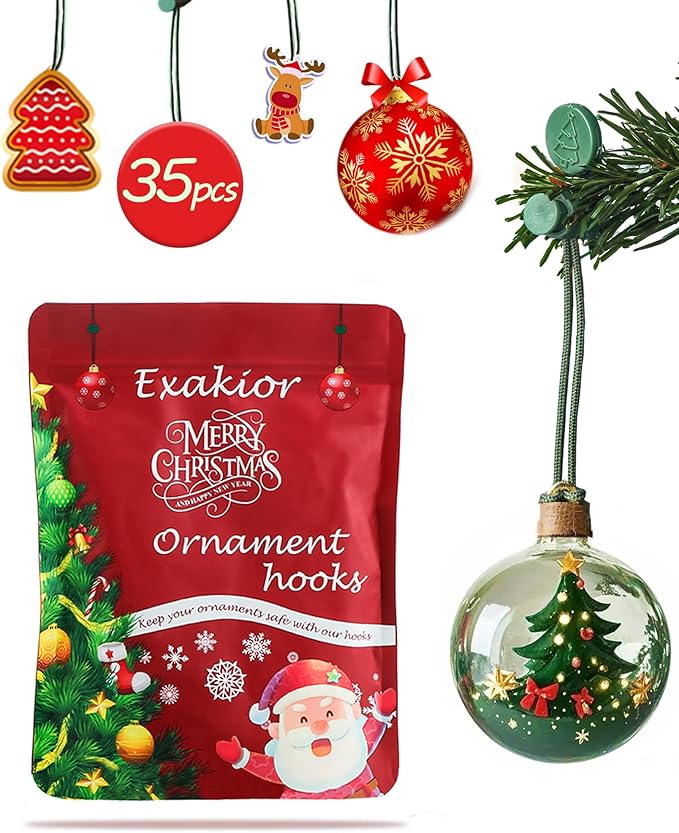 Christmas Tree Decorating Hangers Great Xmas Ornament Hooks for Hanging Christmas Decorations 35 PCS(Green)