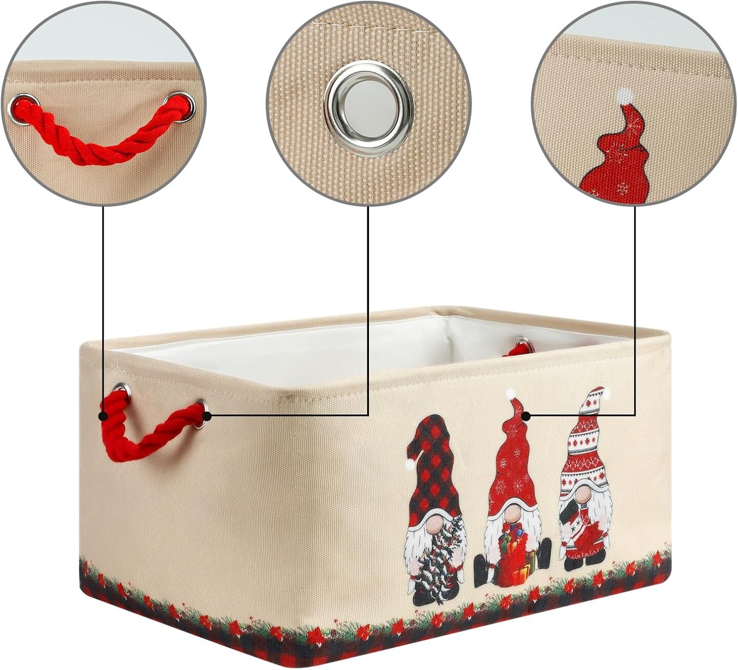 Christmas Basket for Gifts Empty - 3 Pack Large 15.7x11.8x8.2 inch Fabric Storage Basket for Organizing, Beige Snowman Design Fabric Storage Cubes for Nursery Play Room