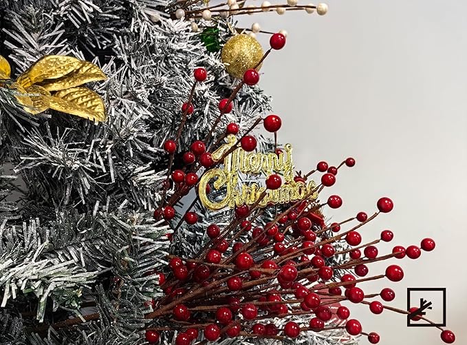 16.5 Inch Holly Berry Pick Decorative Wire Branch Sprays for Christmas Tree Decorations DIY Crafts Flower Arrangements Wedding Holiday Home Decor (Red)