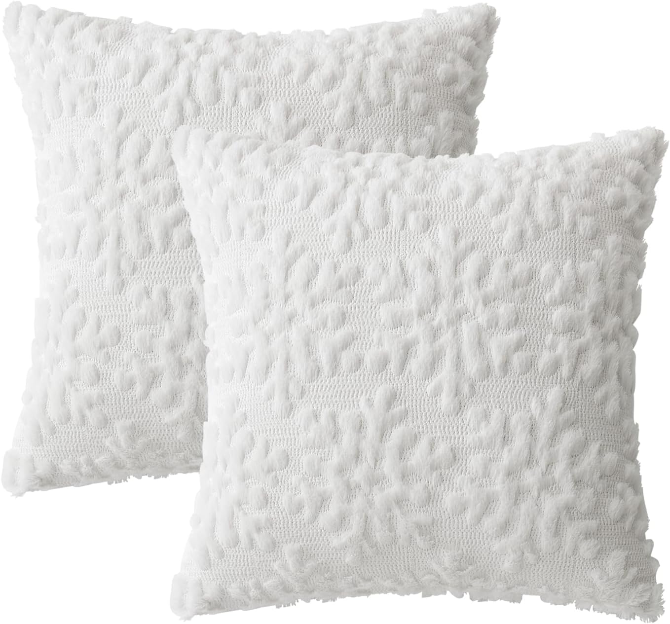 Pure White Throw Pillow Covers Set of 2 Christmas Snowflakes Decorative Pillow Covers 18x18 Inch Soft Plush Faux Wool Pillowcase Farmhouse Couch Pillows Home Decors for Sofa Livingroom Bed