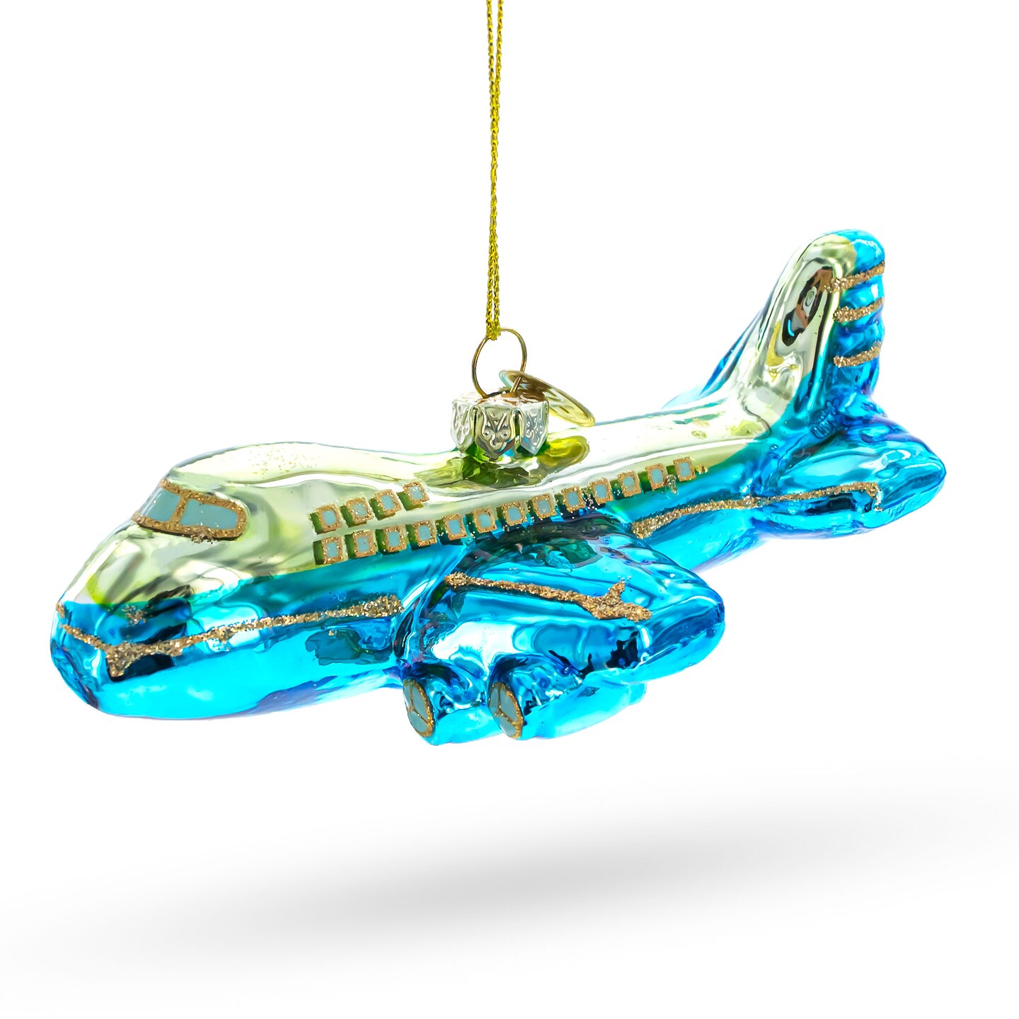 Blue Airplane Glass Christmas Ornament