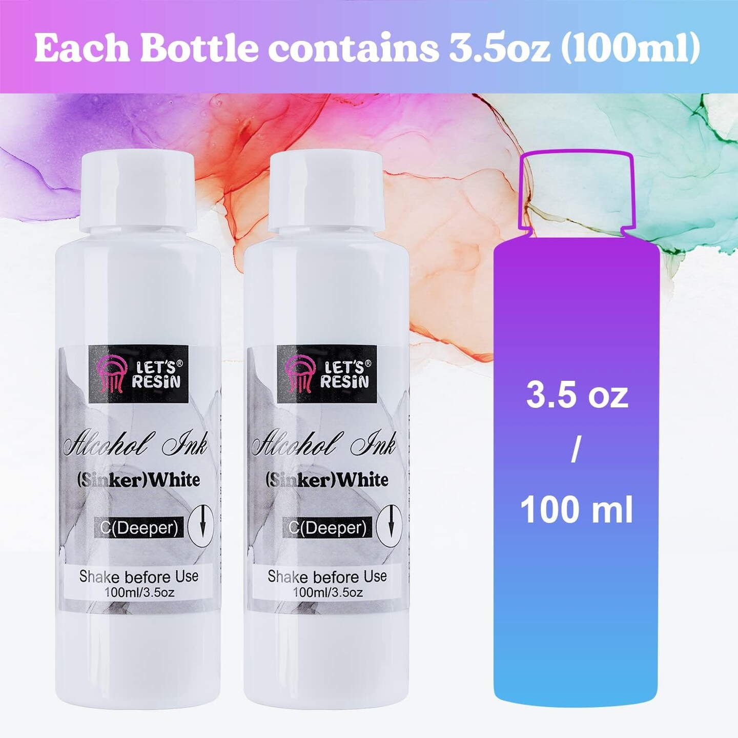 LET&#x27;S RESIN White Alcohol Ink for Resin, Alcohol Ink White Colors,2 Bottles Each 3.5oz,Adjustable Alcohol-Based Resin Ink,White Resin Pigment for Epoxy Resin,Resin Petri,Tumblers,Resin Art