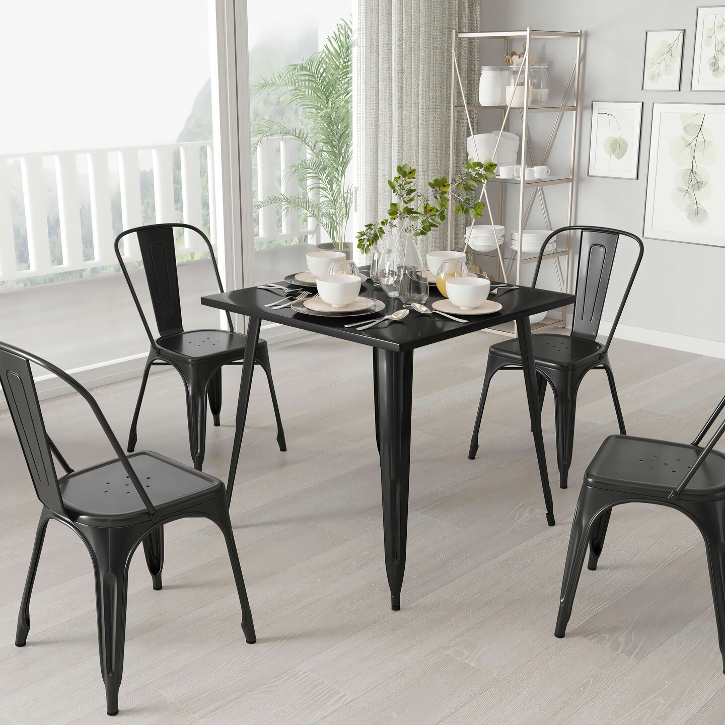 Merrick Lane Baird 31.75" Square Metal Dining Table for Indoor and Outdoor Use