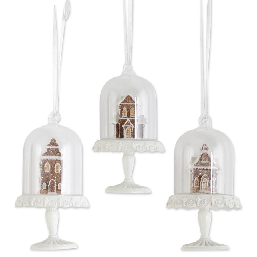 4.5" Gingerbread House Dome Ornaments – Set of 3 Charming Christmas Decorations