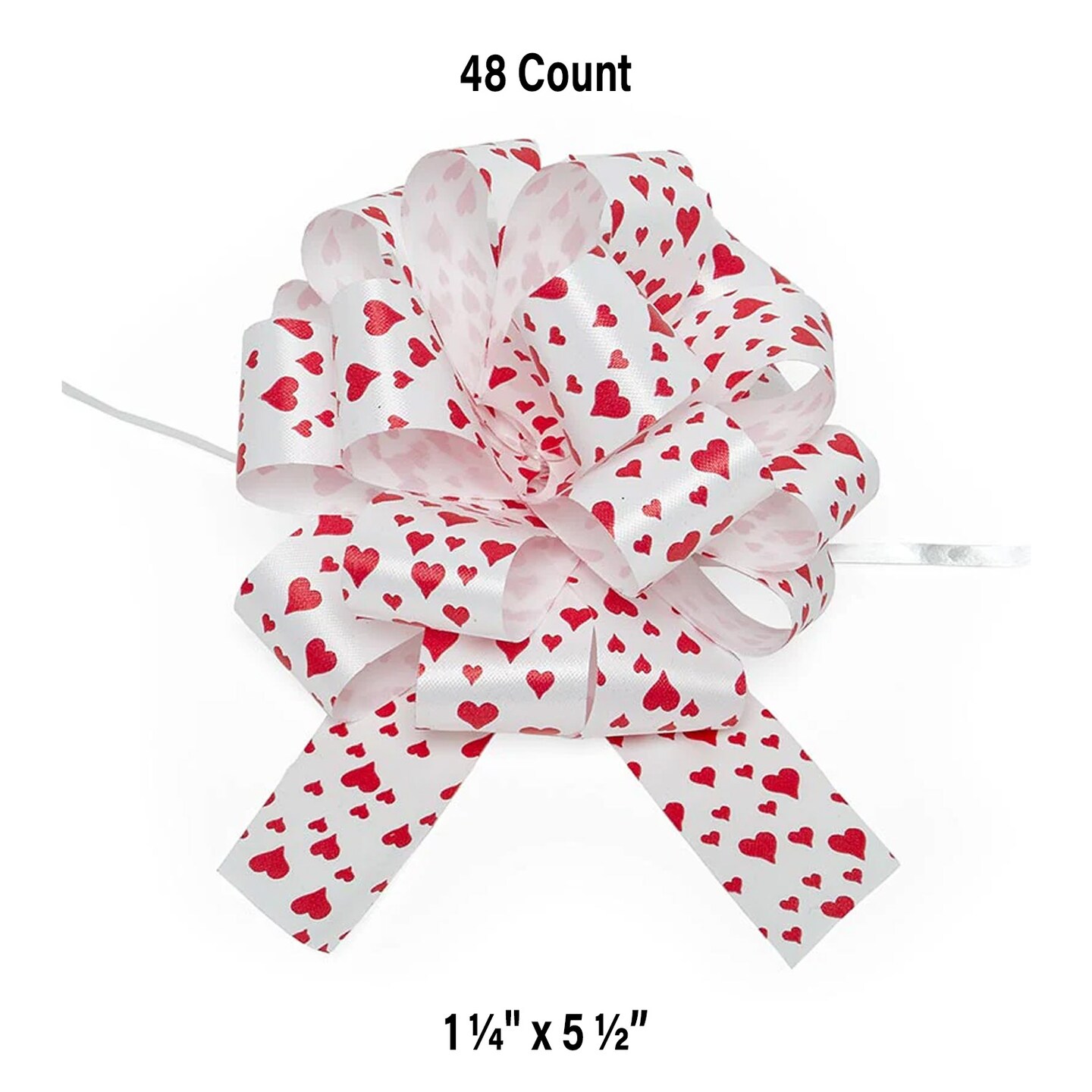 5 1/2 &#x27;&#x27; Patterned Poly Pull String Bows Hearts Width 1 1/4&#x22;