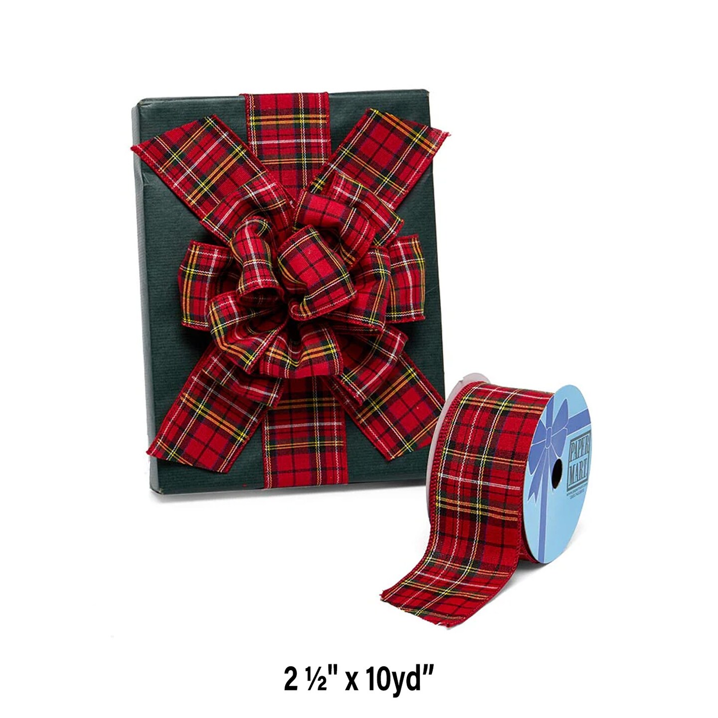 Red Yellow and Black Tartan Wired Ribbon 2.5&#x22; x 10 yd
