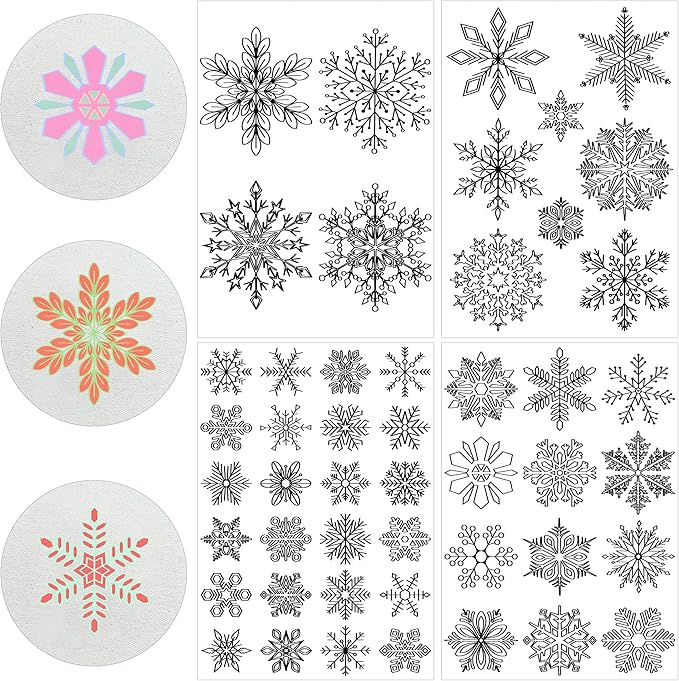 CRASHOT 4 Sheets Christmas Stick and Stitch Embroider Paper Wash Away, 48 Pcs Winter Snowflakes Embroidery Patterns, Suprise Hand Sewing Lover