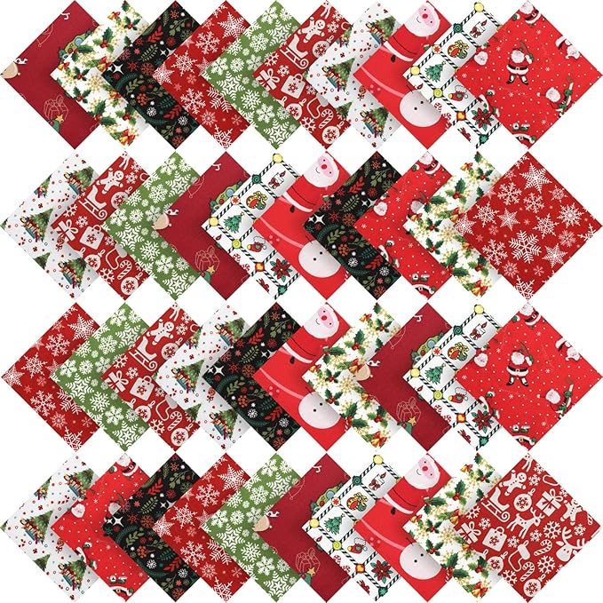 50 Pieces Christmas Cotton Fabric Square Quilting Fabric Squares Bundle Sewing Quilting Craft 10 Different Christmas Patterns Patchwork for DIY Christmas Sewing(5 x 5 Inch)