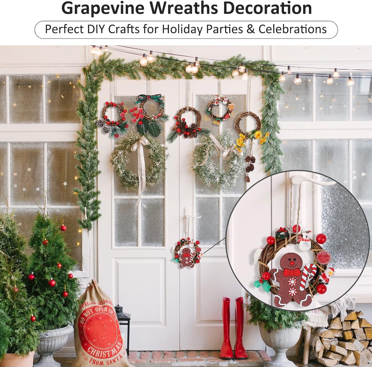 24 Pieces Grapevine Wreaths Vine Branch Wreath Natural Christmas Rattan Wreath Garland Decoration for Christmas Holiday Craft or Wedding Supplies, 4 Inch