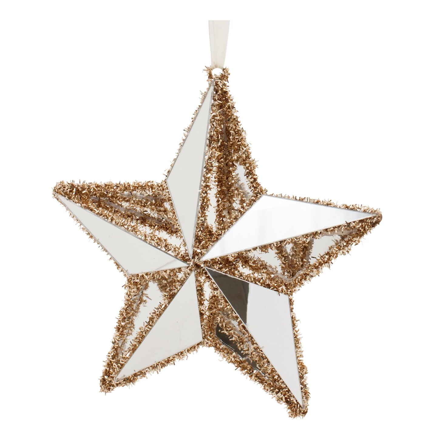 Melrose Tinsel Star Christmas Ornaments - Gold and White - 8.5" - 12ct