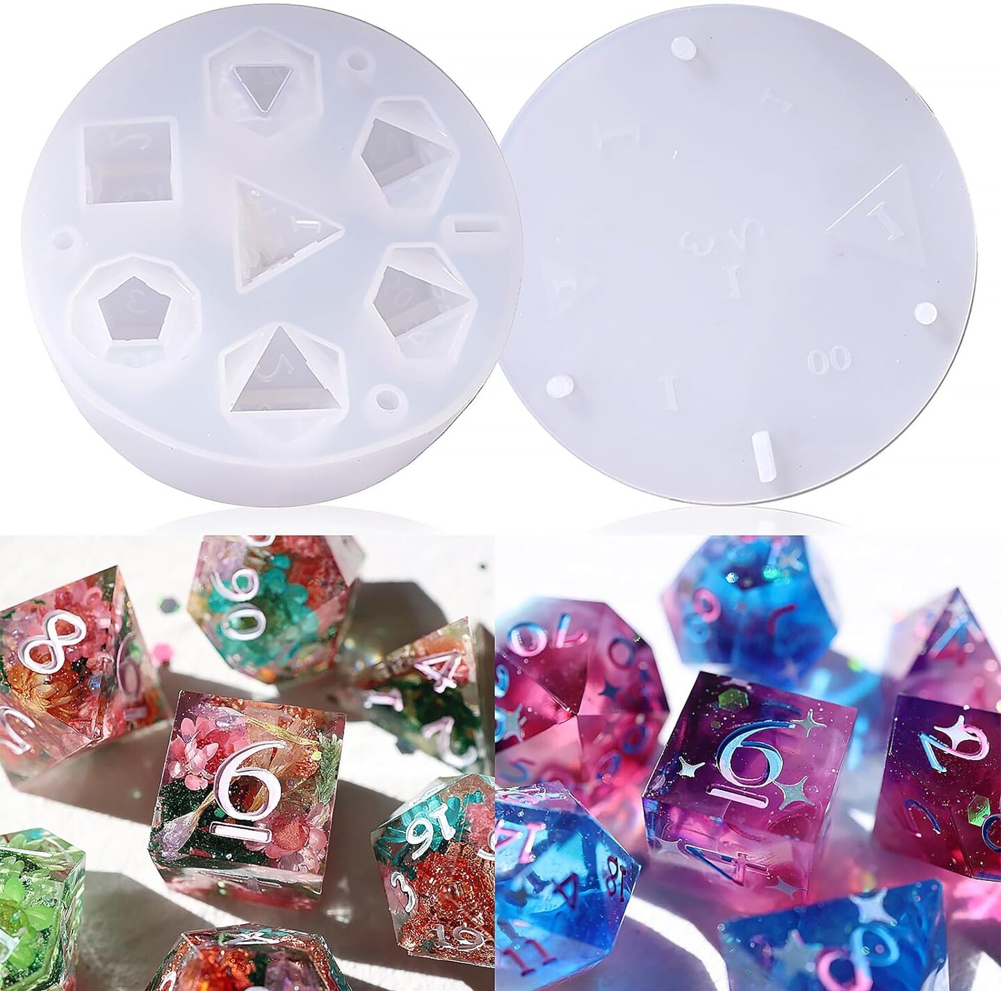 LET&#x27;S RESIN Dice Resin Molds Silicone, DND Dice Epoxy Resin Molds with 7 Standard Polyhedral Stereoscopic Dice Cavities, Silicone Molds for Epoxy Resin, DIY Dices Making, Table Board Game