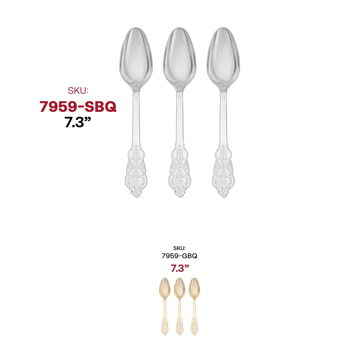 Shiny Baroque Silver Plastic Spoons (600 Spoons)