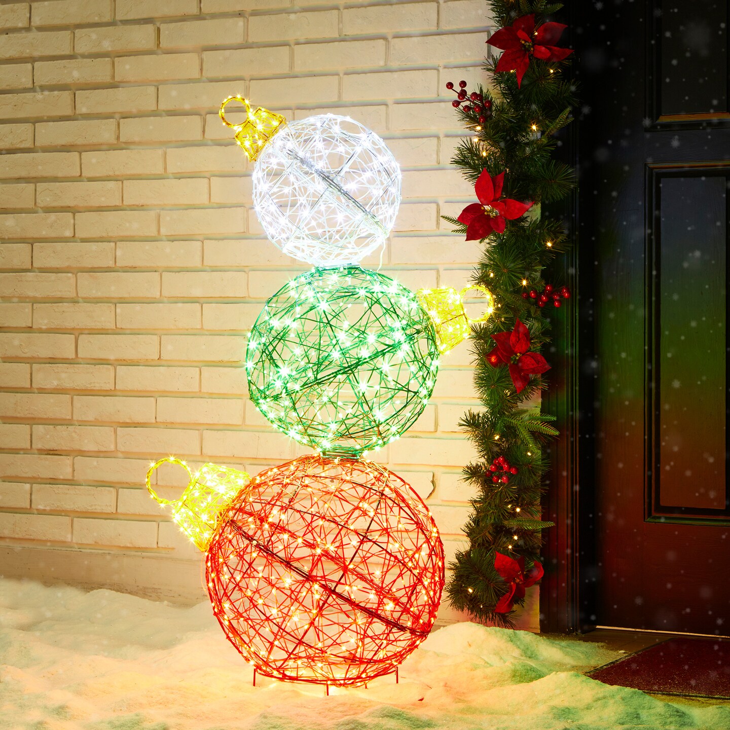 Set of 2 39.25"H Lighted Christmas 3D PVC Stacked Ornaments Outdoor Décor with 760 Green LED Lights