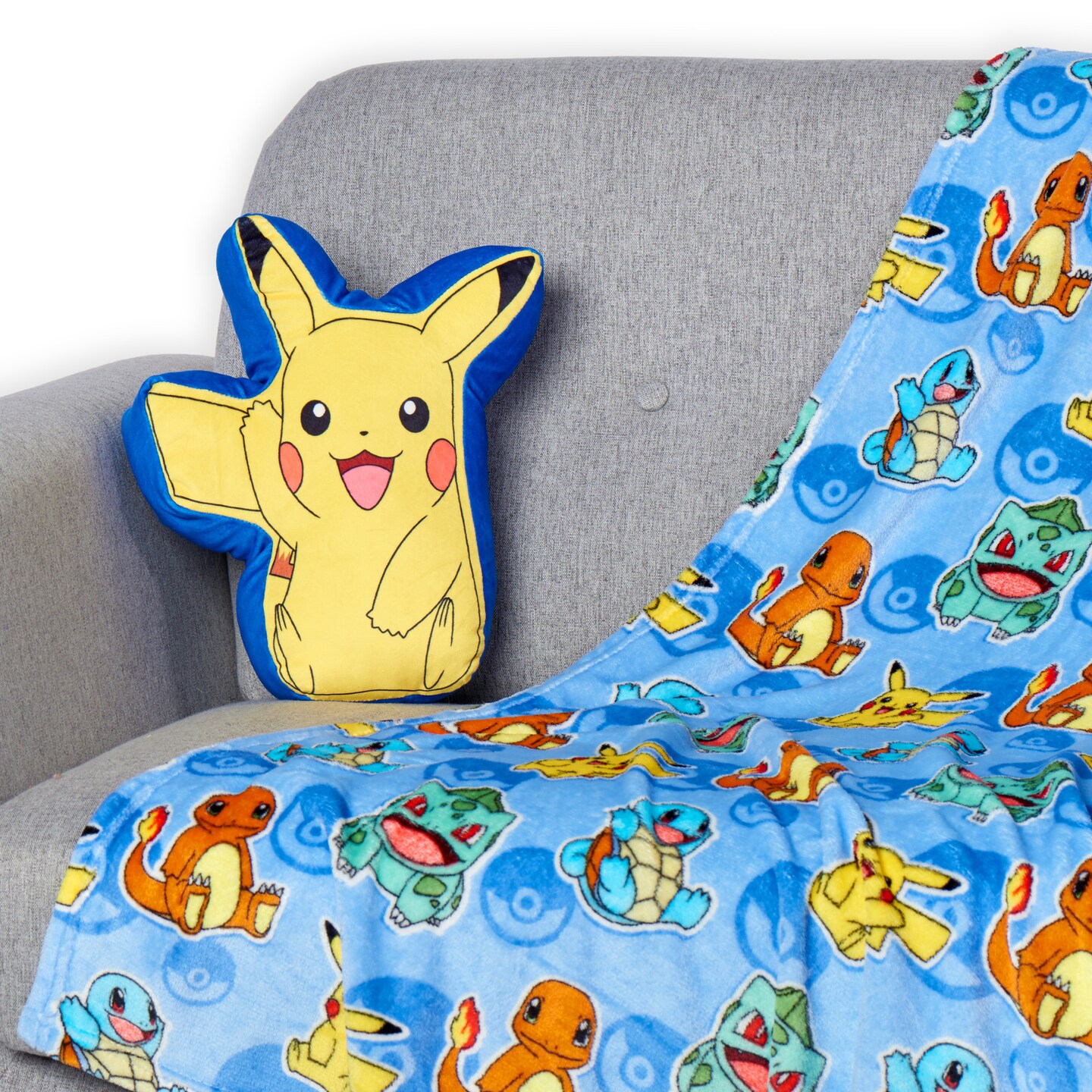 Pokemon Pikachu Cute Silk Touch Throw Blanket 40X50 inches and Hugger Set, 11 inches