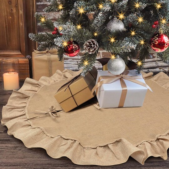 24 Inches Burlap Christmas Tree Skirt, Mini Small Burlap Tree