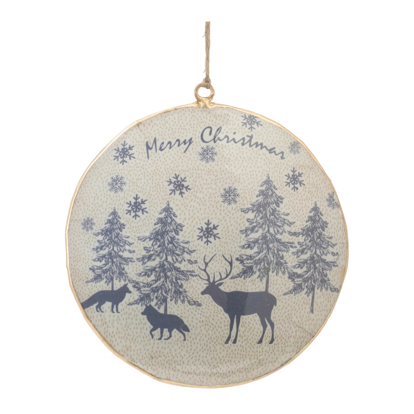 Melrose Woodland Animal Merry Christmas Disc Ornaments - 6&#x22; - Blue and Gold - 6ct