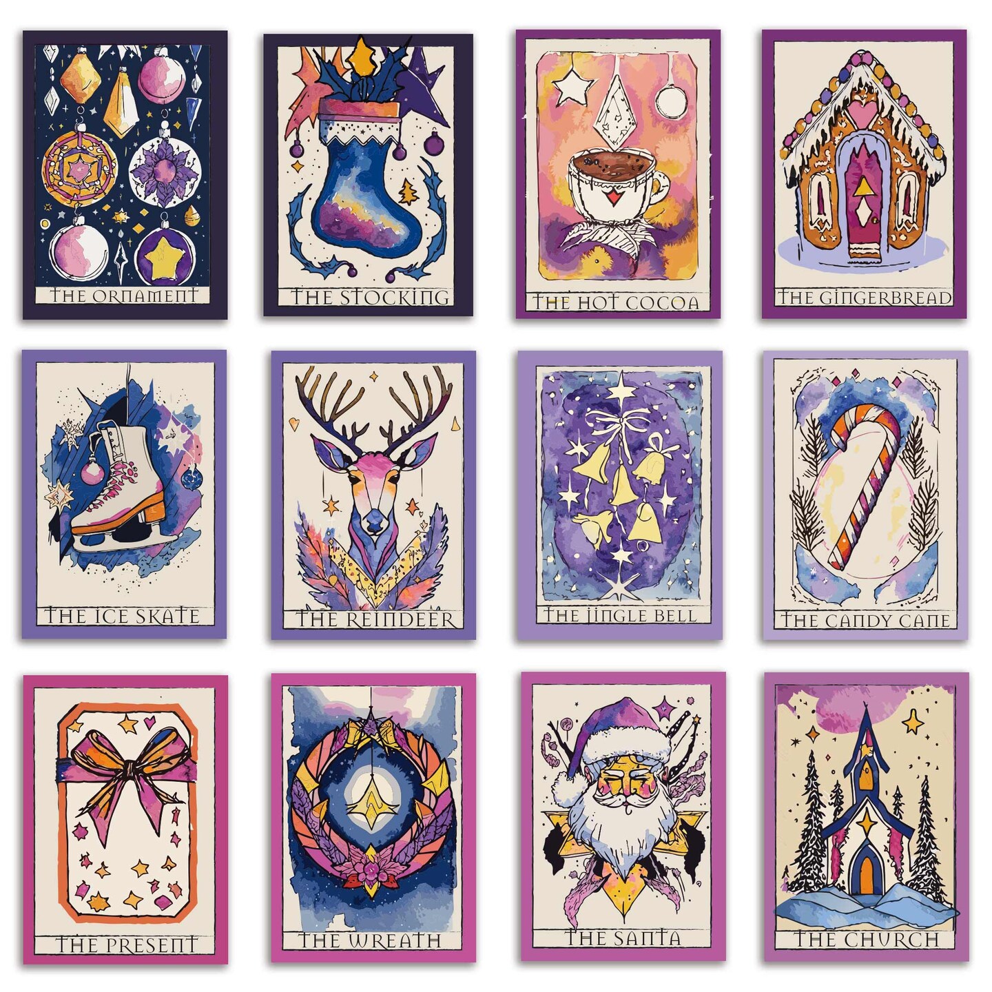 Tarot-Inspired Christmas Cards - 24-Pack Holiday Greeting Cards with 24 Unique Mystical Designs, Perfect for Sharing Merry Christmas & Holiday Wishes with a Magical Twist, Blank Inside for Personalized Messages Enchanting and Artistic Stationery Set