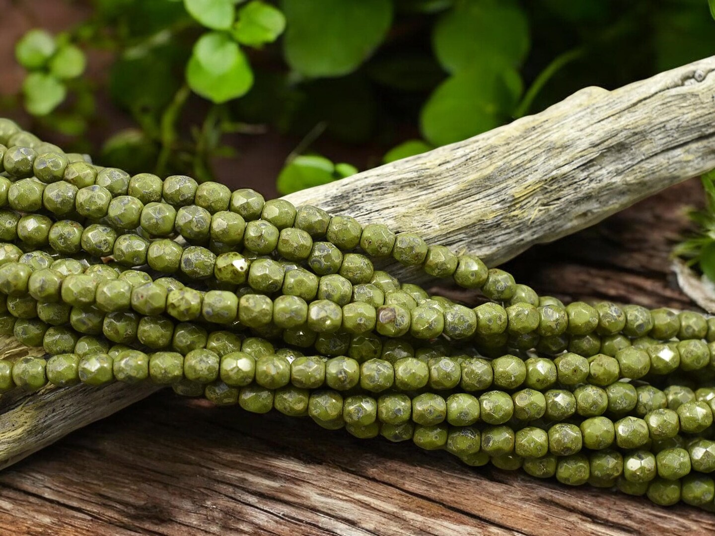 *50* 4mm Silver Travertine Washed Opaque Olive Green Fire Polished Round Beads