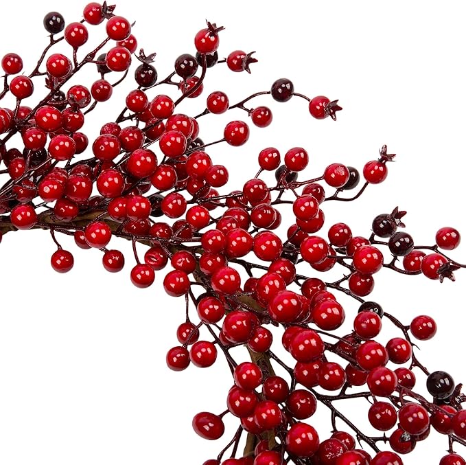 18 Inch Christmas Wreath for Front Door Red Berry Wreath Winter Wreath with Red Berry Branches Artificial Door Wreath for Christmas Farmhouse Wall Window Decorations