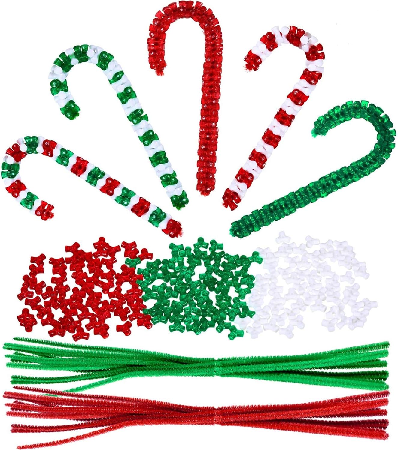 1170 Pieces Christmas Tri Beaded Ornament Kit Christmas DIY Craft Bead Includes 1140 Plastic Tri-shaped Beads 30 Chenille Stems Wreath Candy Cane for Christmas Xmas DIY Holiday Tree Hanging Decoration