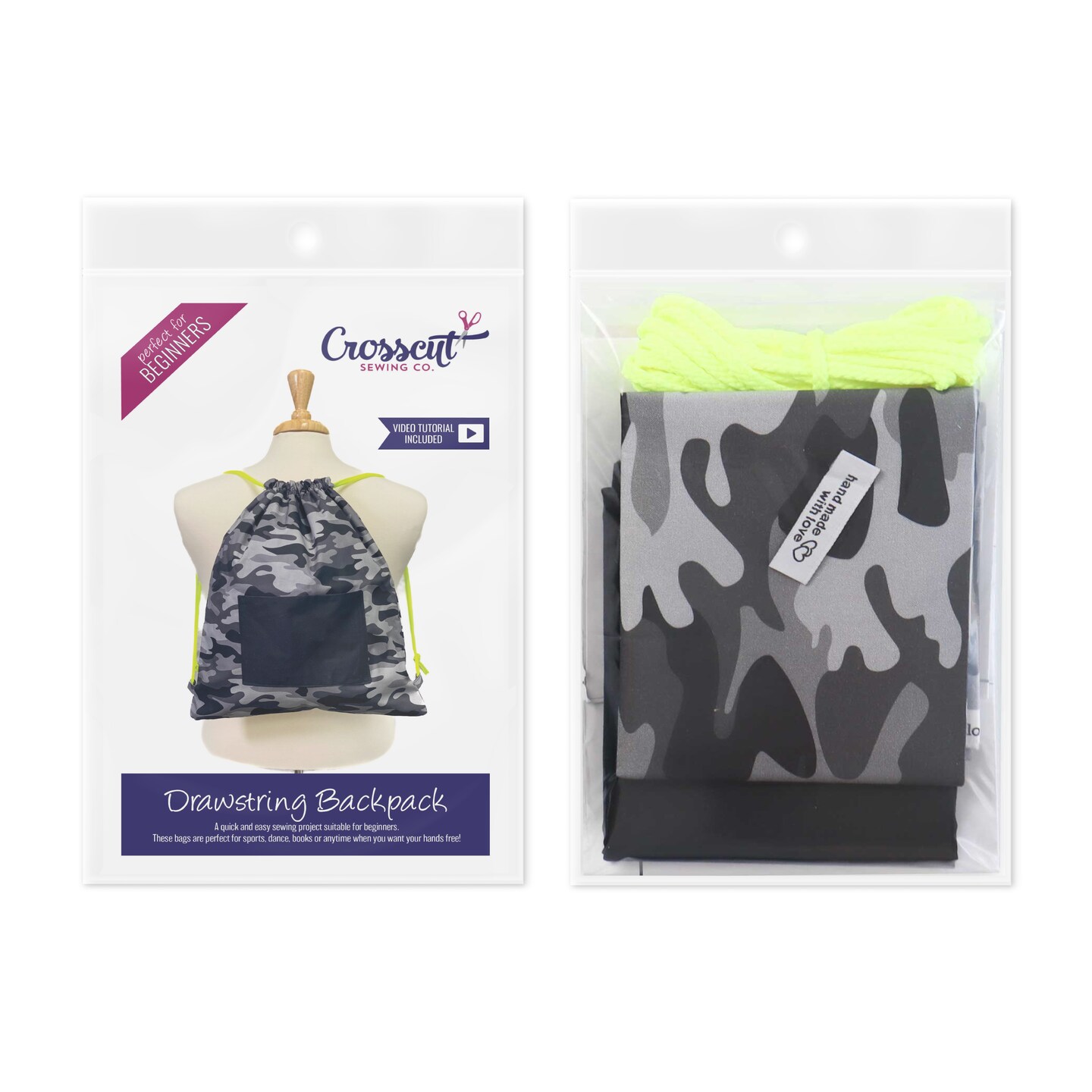 Crosscut Sewing Co.&#xAE; Drawstring Backpack Sewing Project Kit - Beginner Sewing Kit - Sewing Kit for Kids