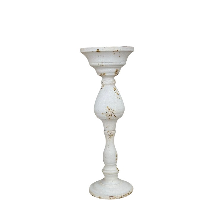 Antique White Distressed Tin Candle Holder – 14.75" Rustic Farmhouse Décor for Pillar or Taper Candles