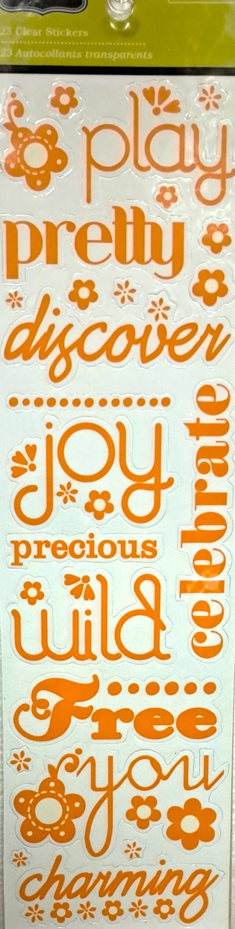 Colorbok Sweet Blooms Orange Words Clear Stickers