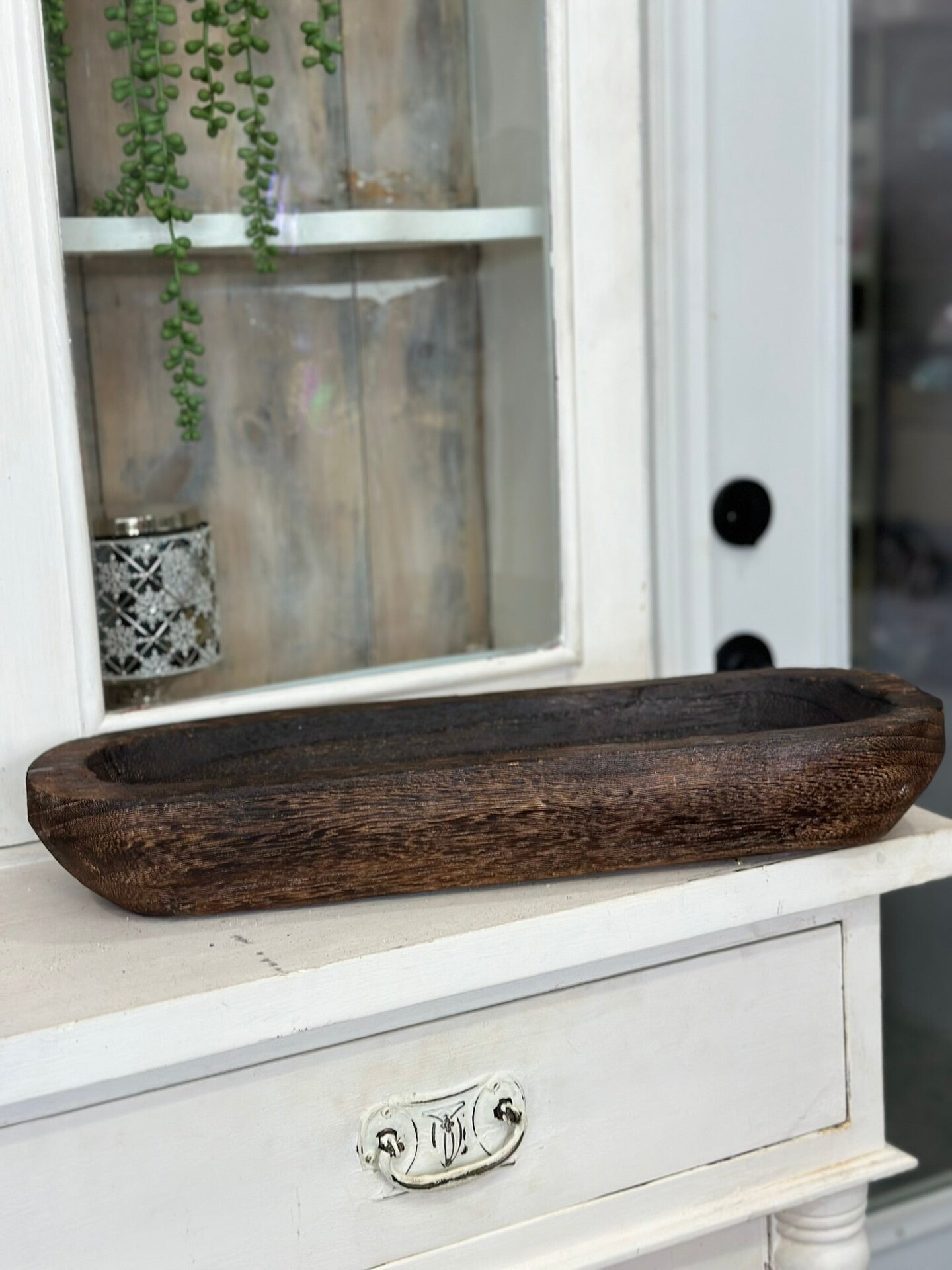 Rustic Wooden Dough Bowl Tray - Antique Brown Oval for Centerpieces, Candle Making, and Table D&#xE9;cor