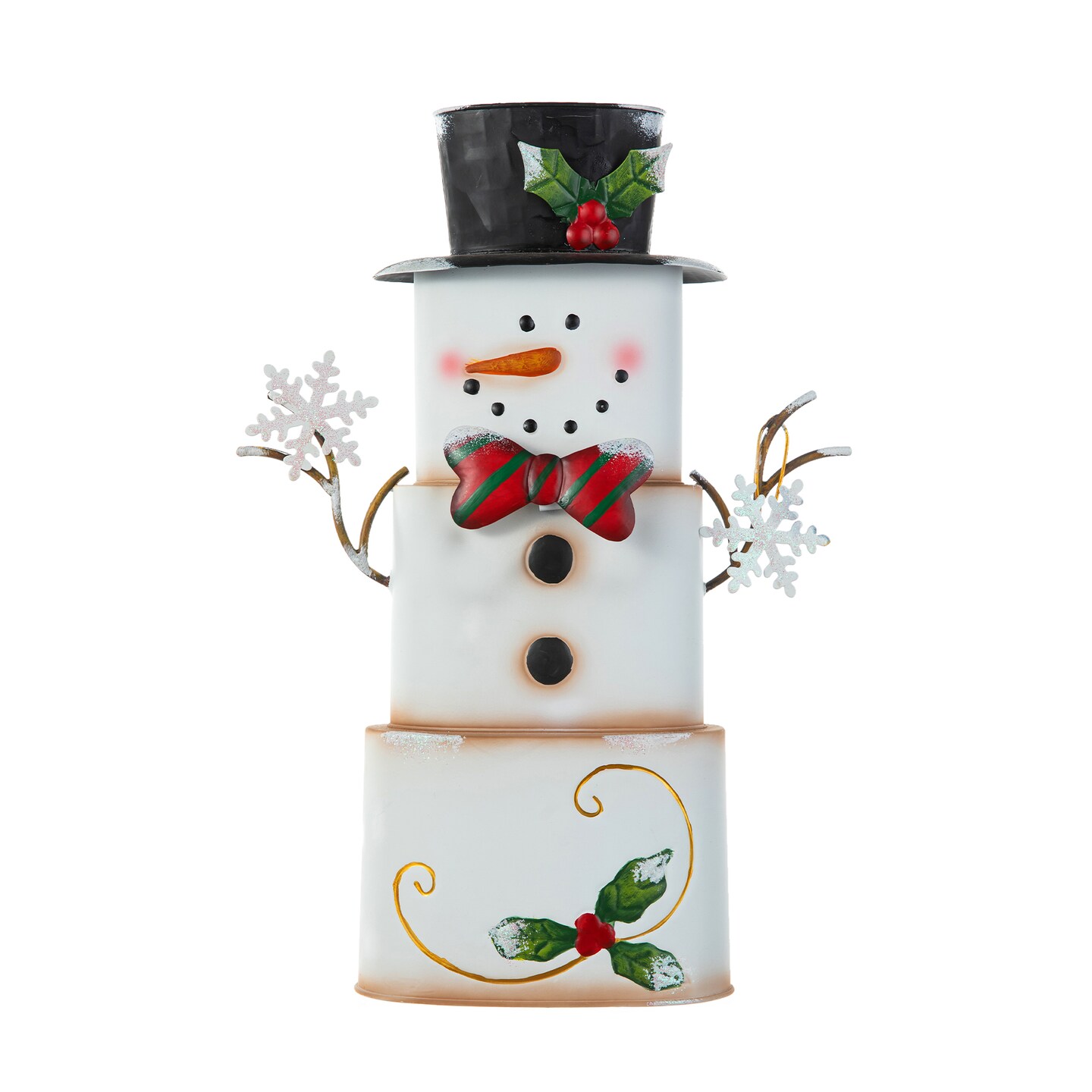 17&#x22;H Metal Stacked Box Snowman Table Decor