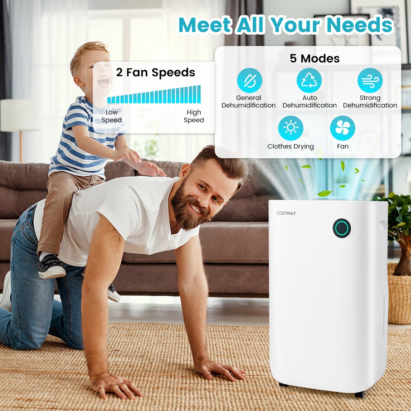 Costway 73-Pint Quiet Dehumidifier with 5 Modes 4,500 Sq. ft Coverage Area for Home &#x26; Basements