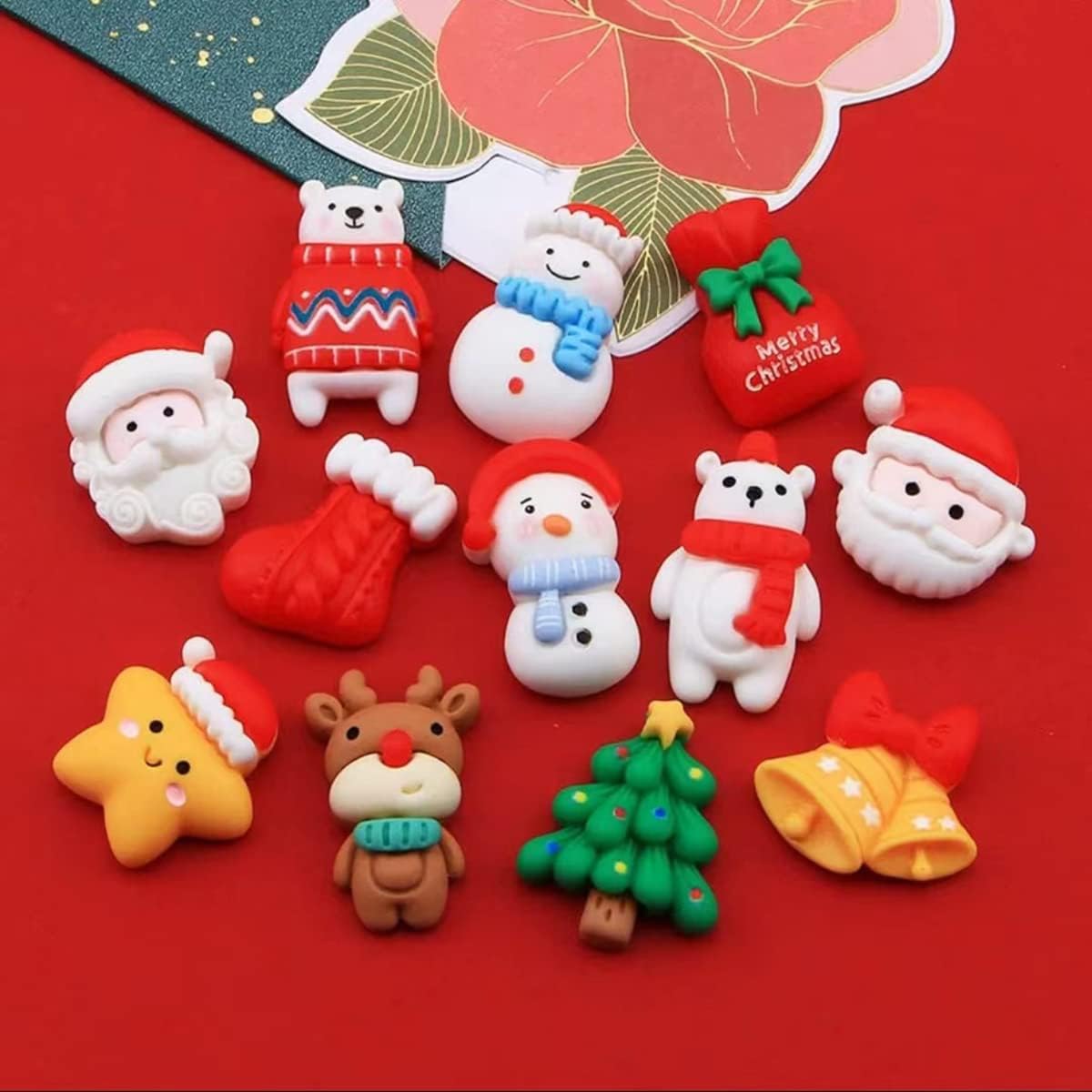 Christmas Resin Charms, 55Pcs Resin Flatback Assorted Button Santa Snowman Tree Bell Deer Cartoon Embellishments Supplies for DIY Scrapbooking Jewelry Cell Phone Case (55 pcs Christmas)