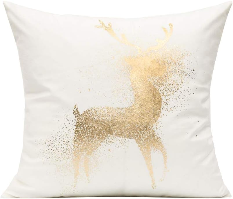 White Gold Christmas Decorations Throw Pillow Covers 18X18 Set of 4 Winter Xmas Navidad Home Holiday D&#xE9;cor Velvet Cushion Cases for Sofa Tree Snowflake Reindeer