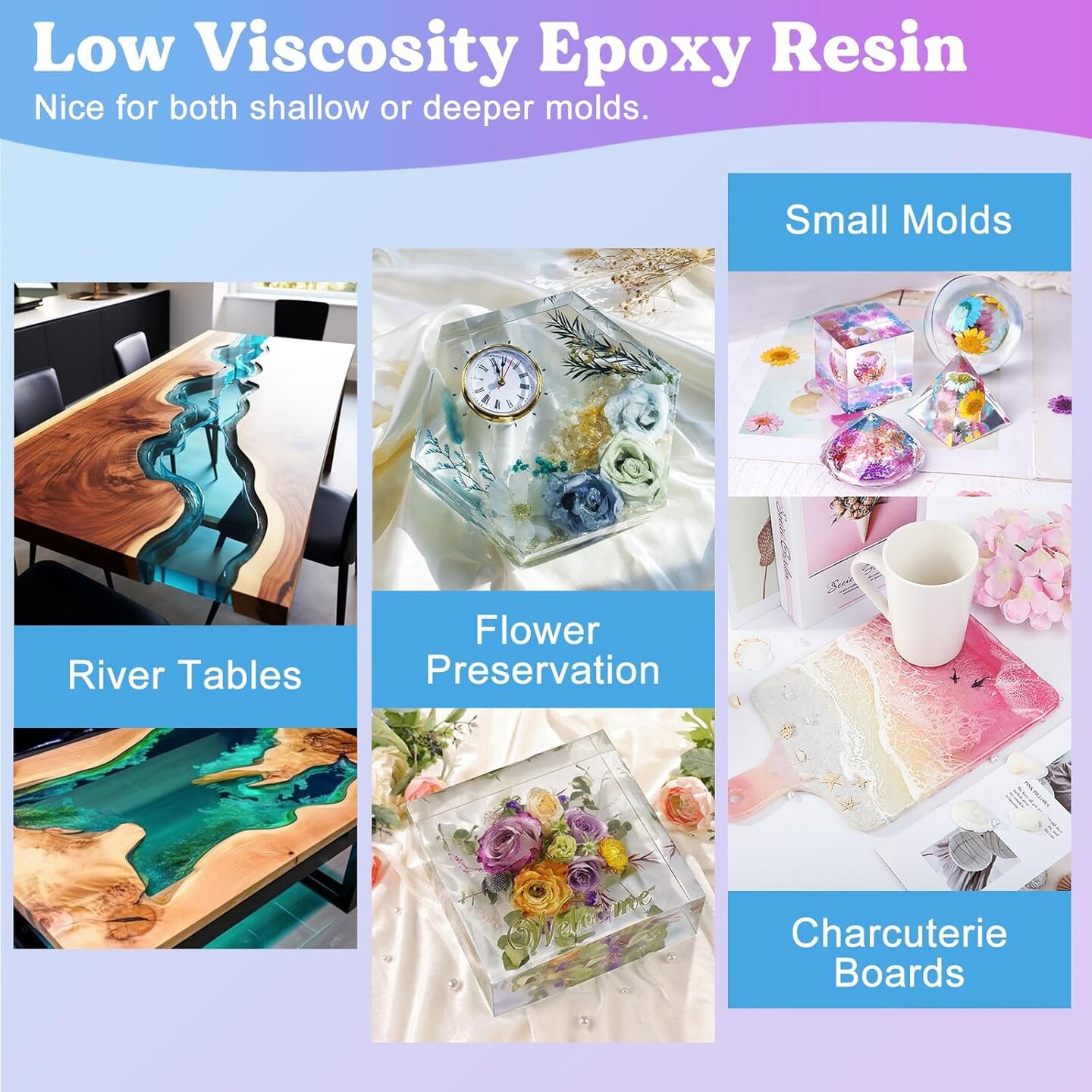 LET&#x27;S RESIN EPOXY RESIN Deep Pour Epoxy Resin 1.5 Gallon,2 to 4 Inch Depth Crystal Clear Resin for Flower Preservation,Bubble Free &#x26; Low Viscosity Casting Resin for River Table,Resin Art,Crafts