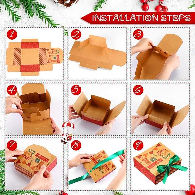 36 Pcs Christmas Kraft Gift Boxes with Lids Bulk Small Gift Boxes for Christmas Presents with Bow Empty Bridesmaid Boxes for Xmas Proposal Holiday Gift Packaging(Kraft Color,Classic Style)
