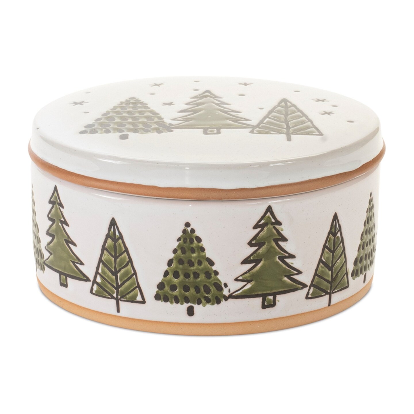 Melrose Ceramic Pine Tree Christmas Canister with Lid - 7.75&#x22; - Green and White