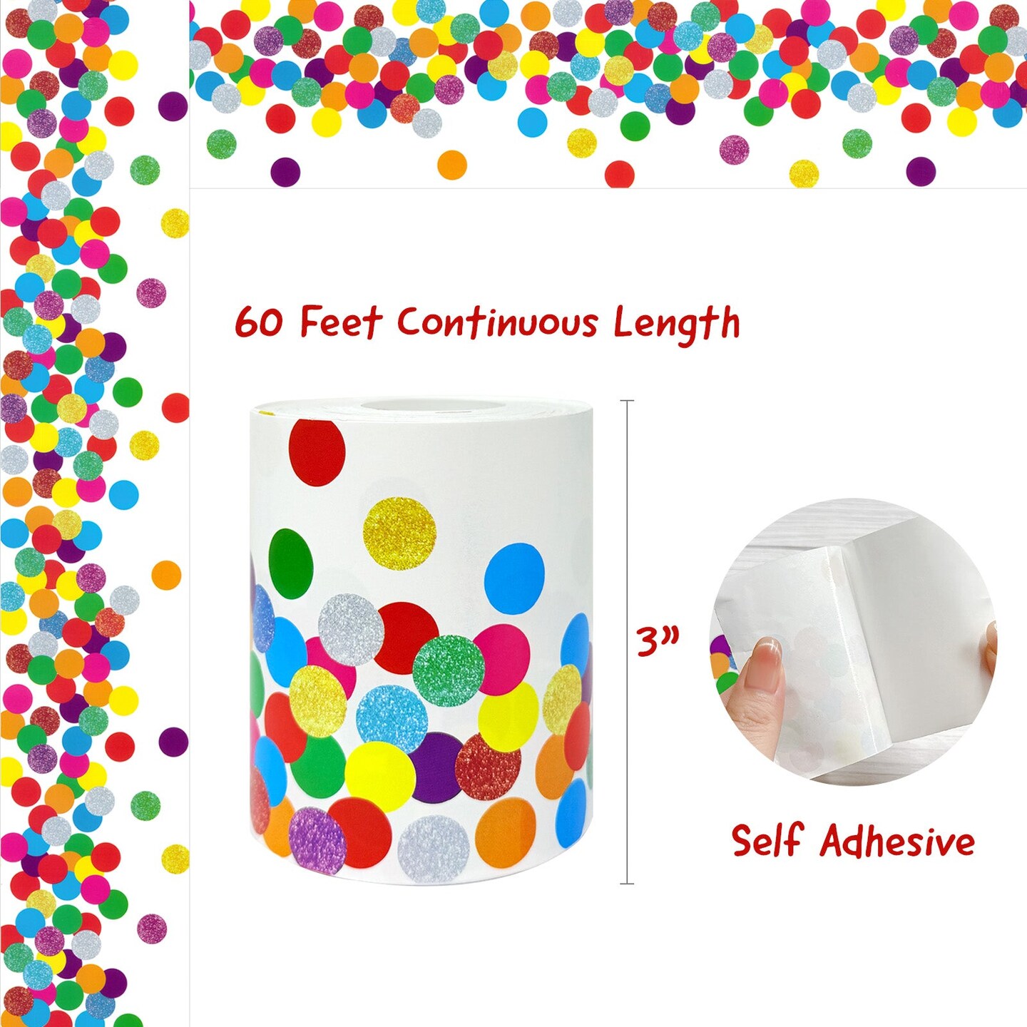 Wrapables 60 Feet Bulletin Board Borders, Adhesive Decorative Trim Stickers, Dots