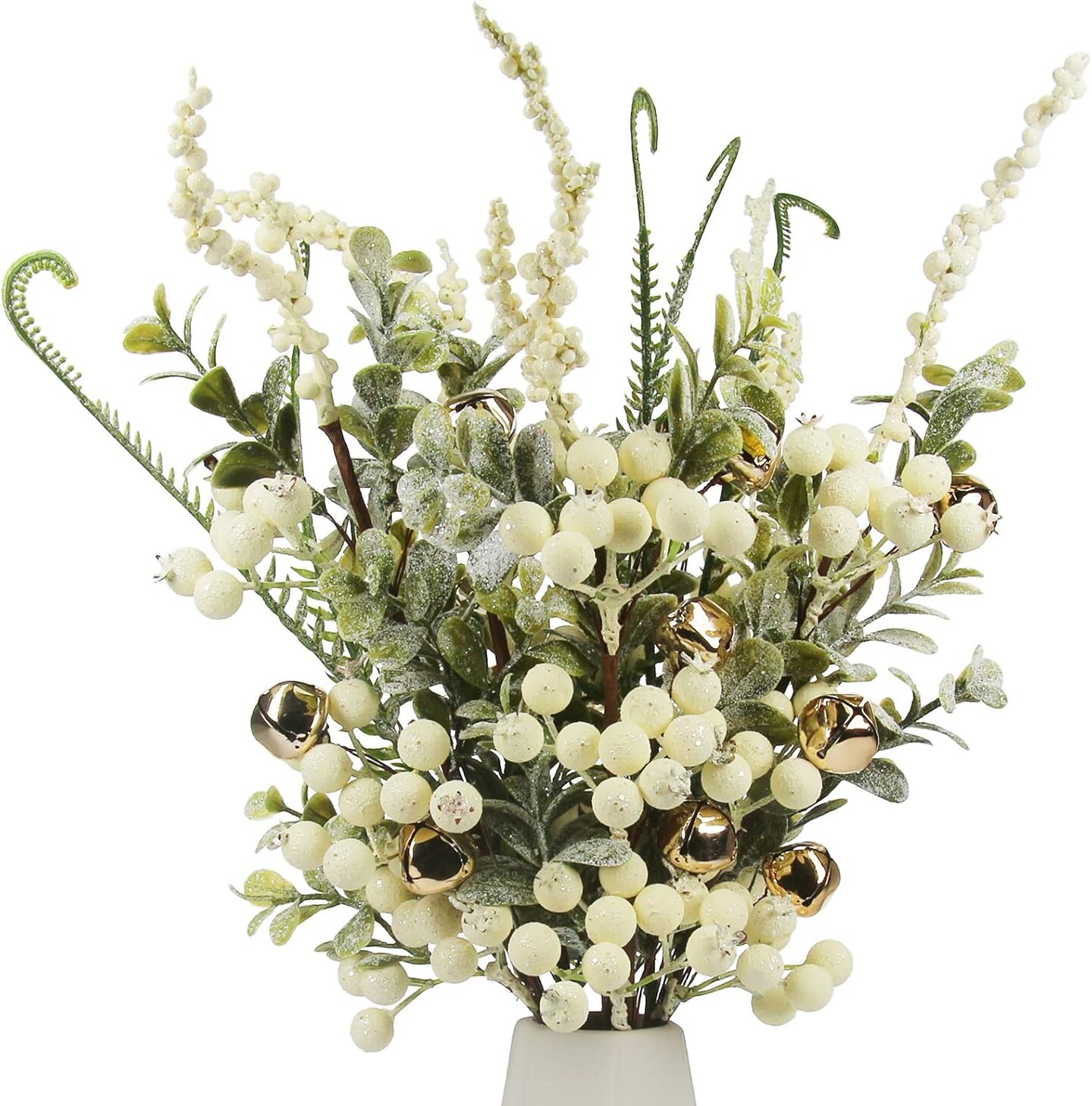 Flower Arrangement- Christmas White Holly Berry with Eucalyptus Branches for Wedding Bouquet Holiday Home Decor and Crafts (White, 5)