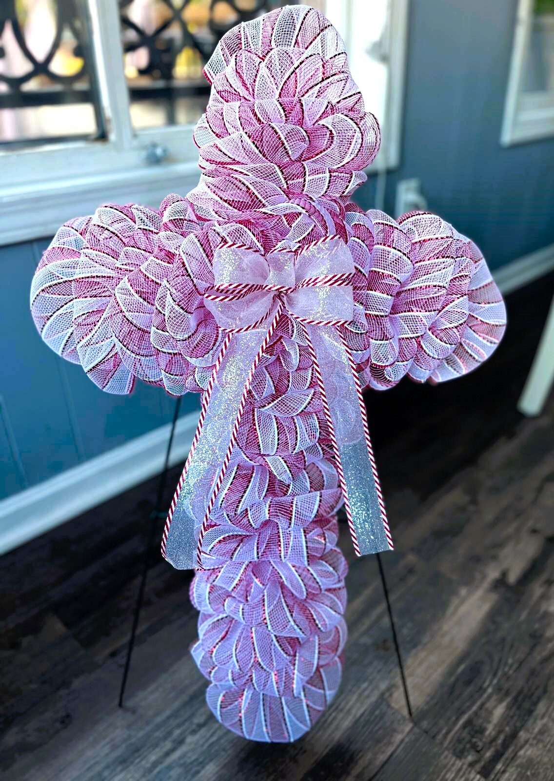Cross Wreath, Christmas Wreath, Candy Cane Wreath, Front Door