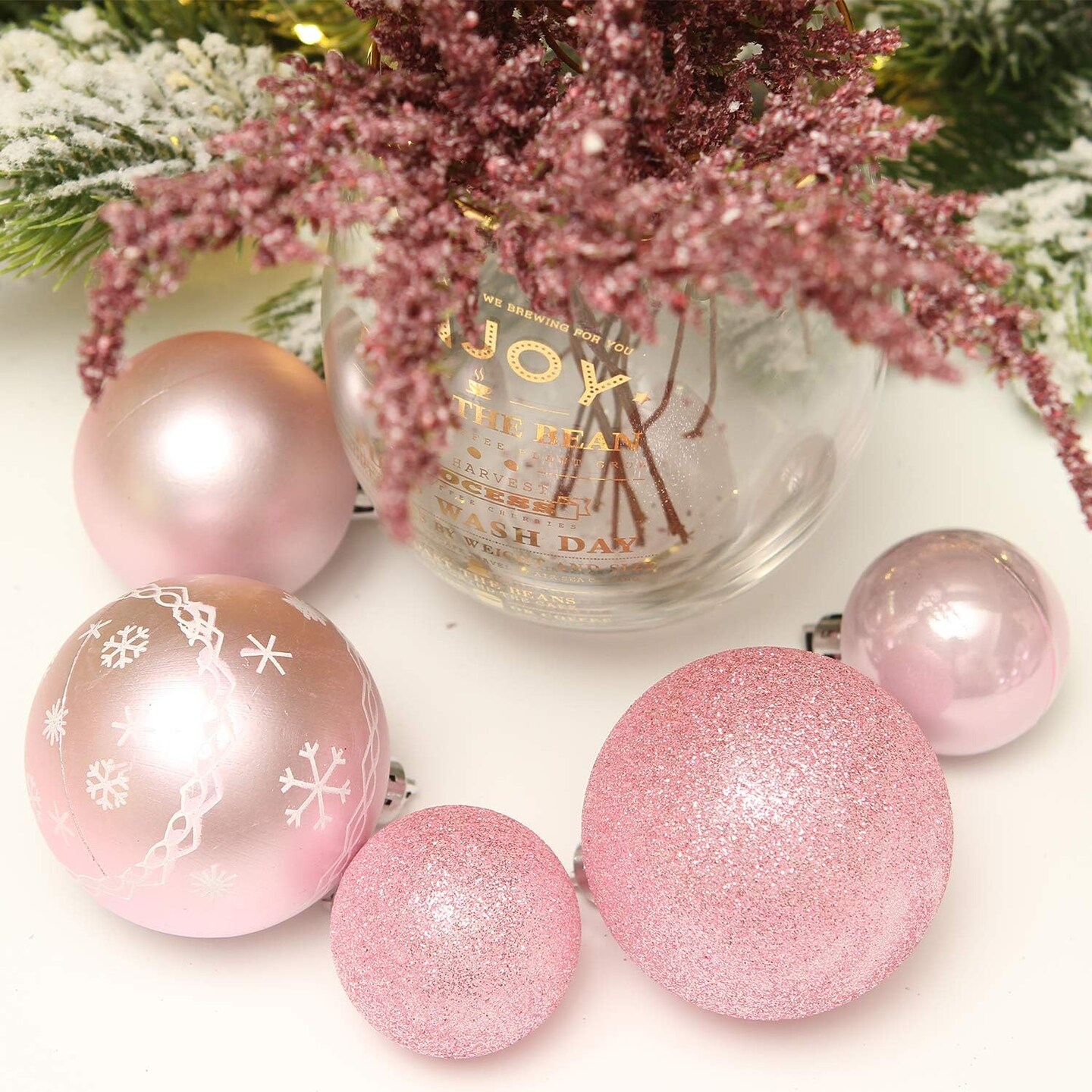 86-Pack Shatterproof Pink Christmas Ball Ornaments Set, Assorted Multi-Sized Hanging Baubles, Xmas Tree Decorations, Seasonal D&#xE9;cor for Holiday Wreath Garland, Hooks Included