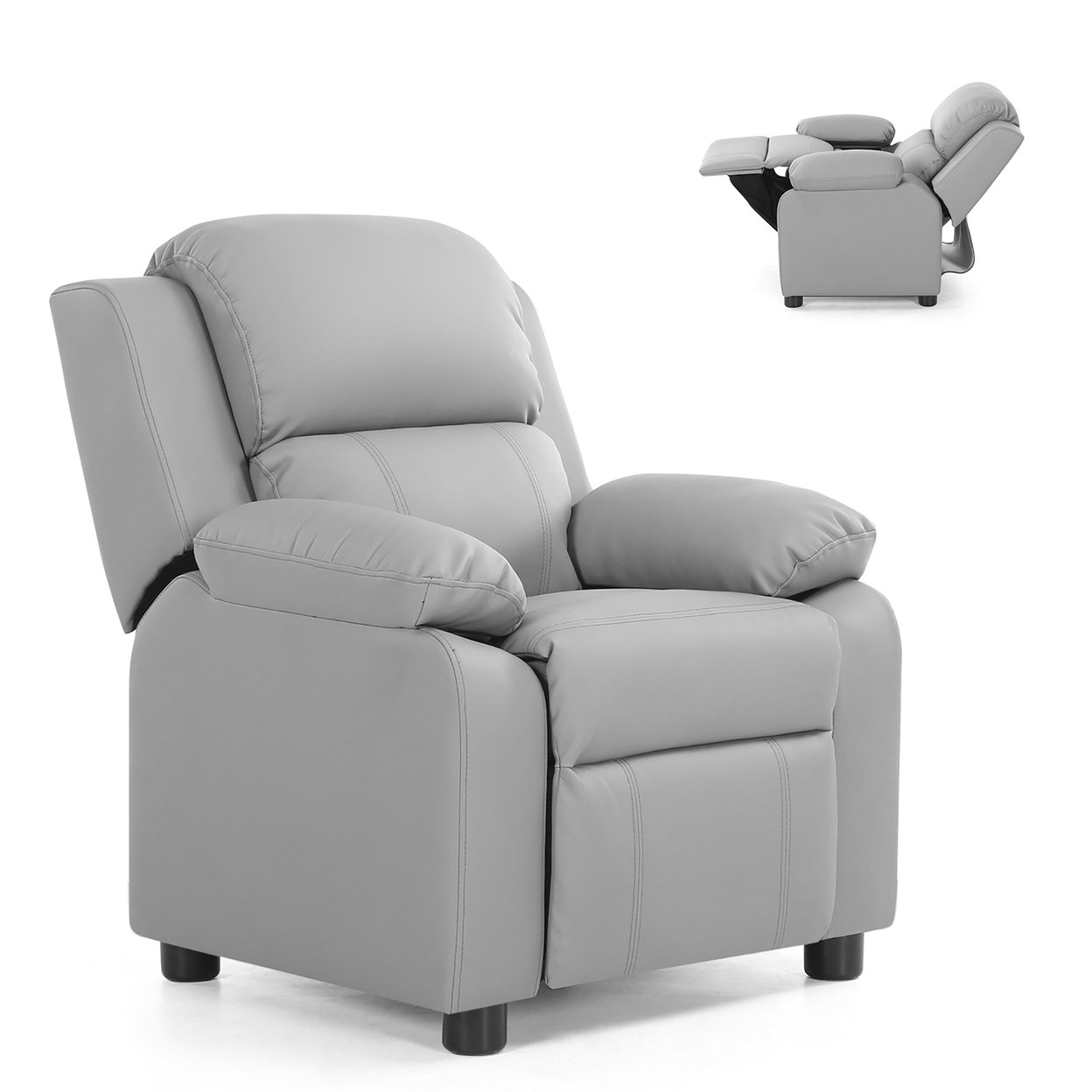 Deluxe Padded Kids Sofa Armchair Recliner Headrest Children W/ Storage Arms Gray