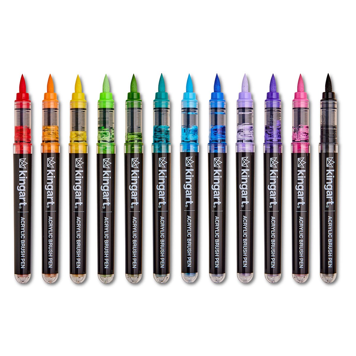 KINGART&#xAE; PRO Acrylic Brush Pens, 12 Vibrant Colors, Flexible Brush Tip with Blendable Ink