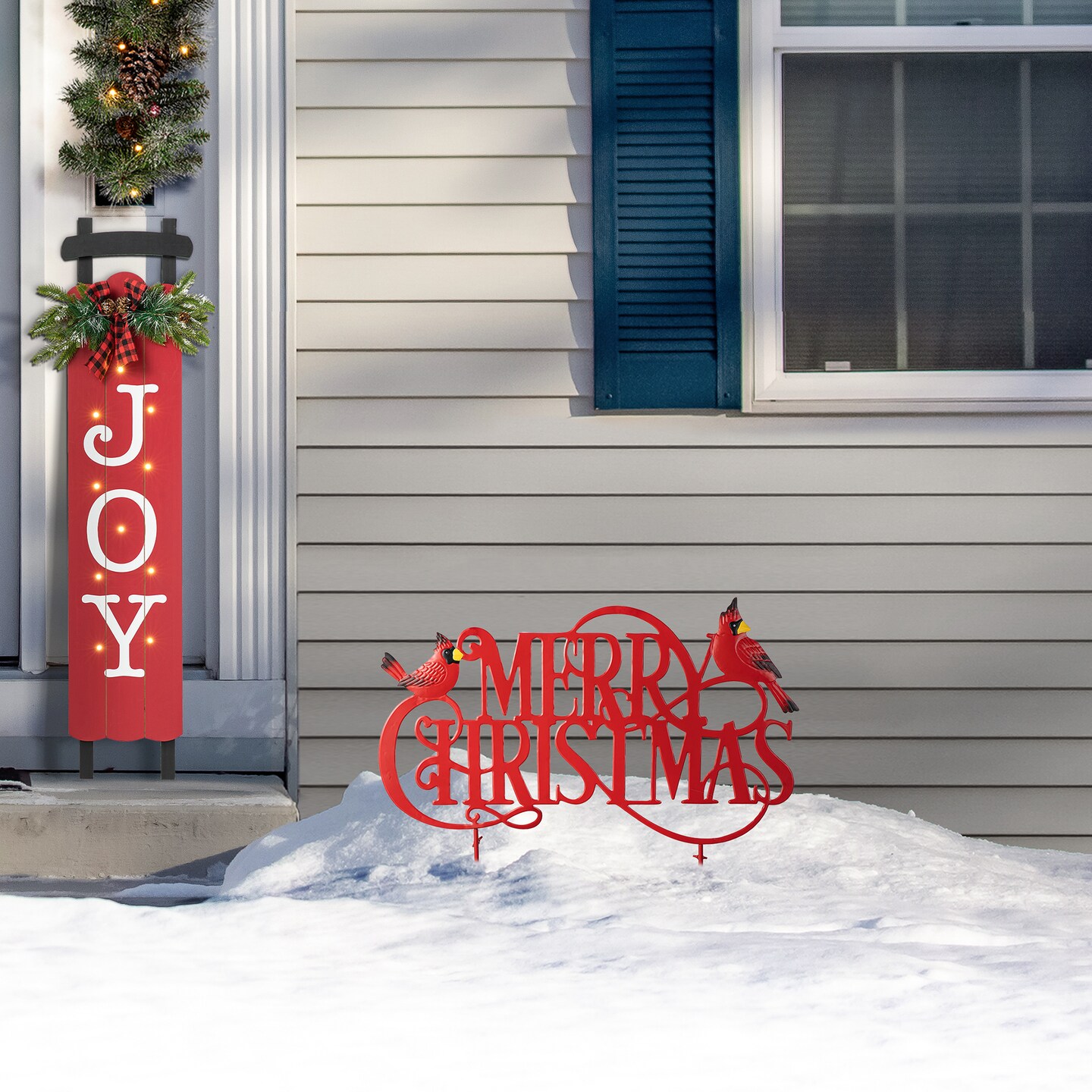 Metal Merry Christmas JOY and NOEL with Bell Yard Stakes