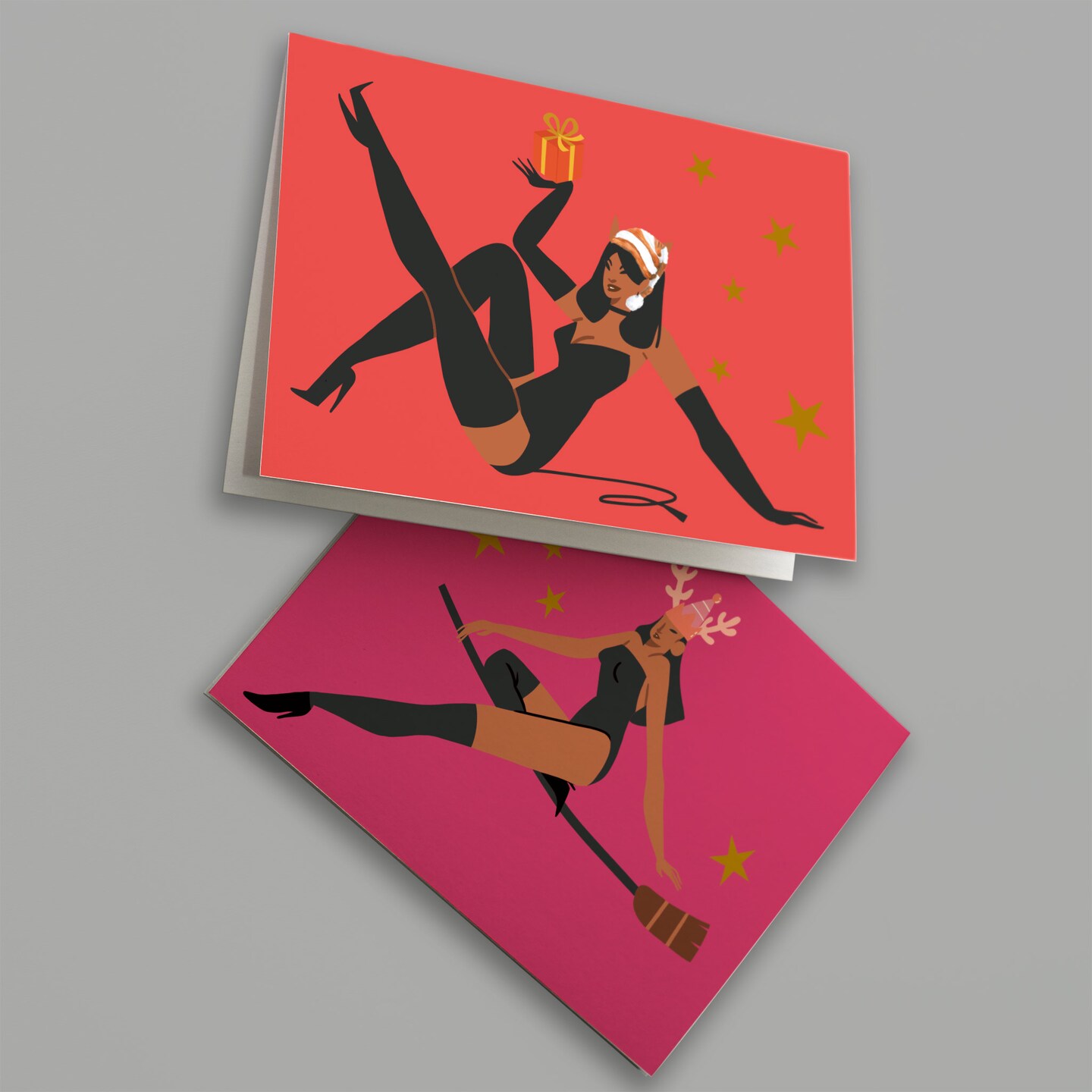 Fashion Christmas Cards - 24-Pack Holiday Greeting Cards with 12 Stylish and Playful Festive Outfits, Perfect for Sharing Merry Christmas &#x26; Holiday Wishes, Blank Inside for Personalized Messages - Bold and Unique Stationery Set