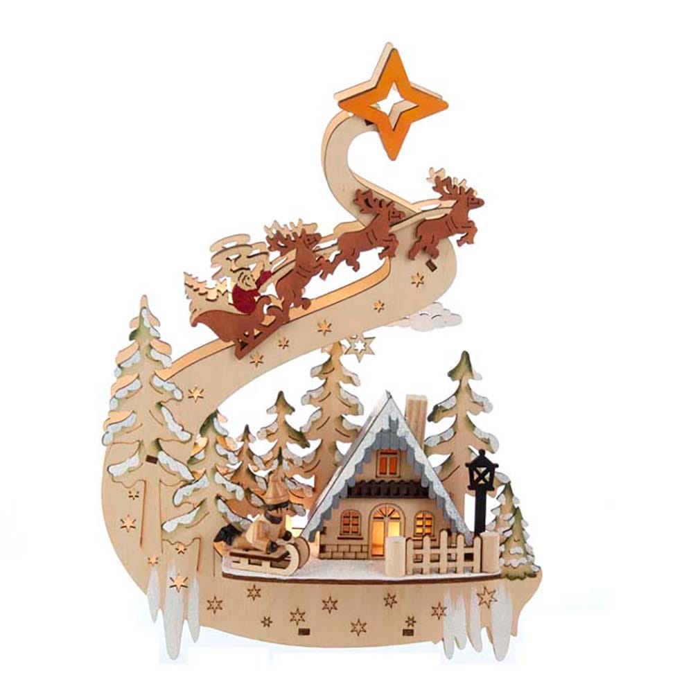 Kurt Adler 11.8-Inch Battery-Operated Light Up Wooden Christmas Village ...