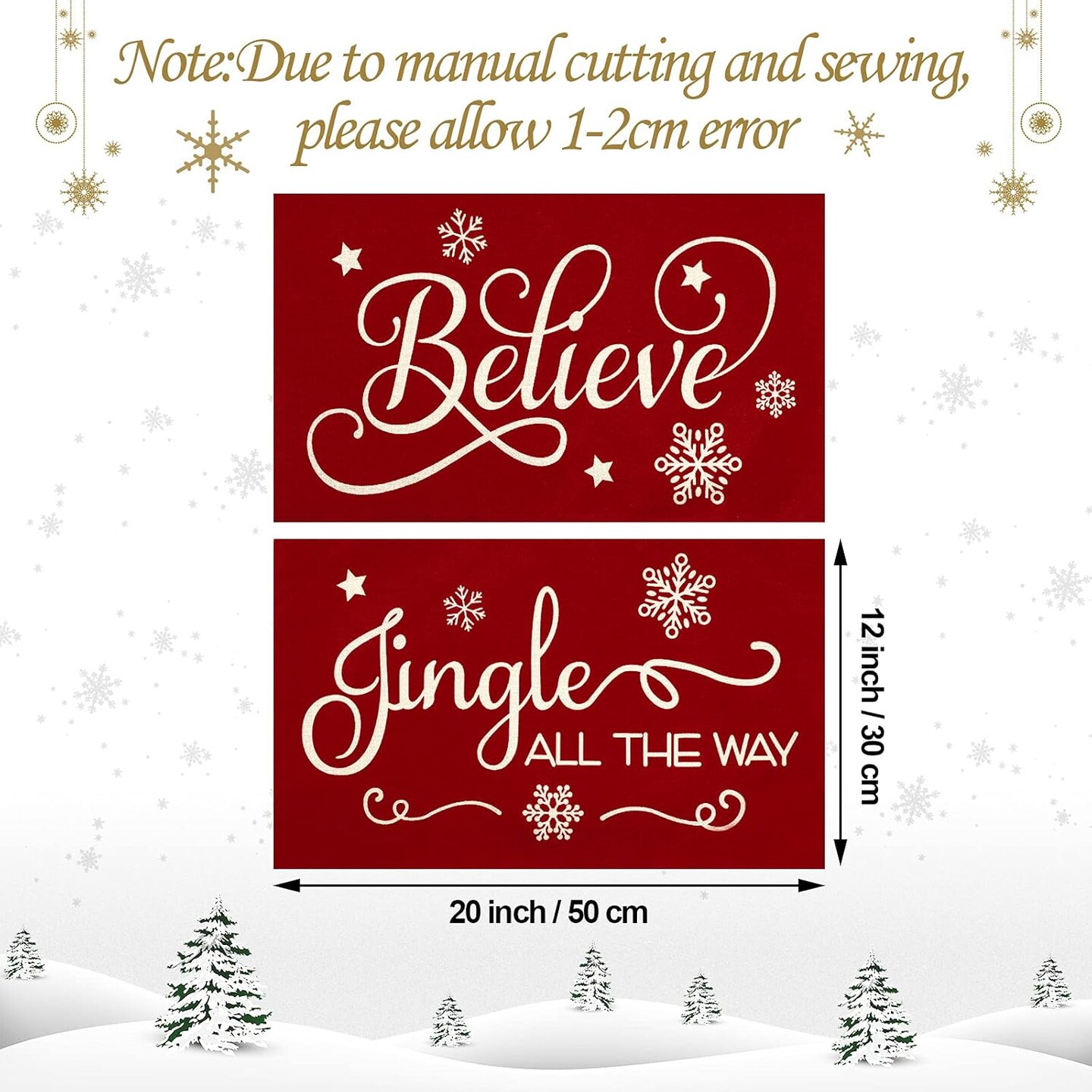 2 Pieces Christmas Pillow Covers 20 x 12 Inch Xmas Throw Pillow Covers Xmas Believe Pillow Cases Red Xmas Cushion Cover Rectangle Xmas Linen Pillowcases for Home Bedroom Christmas Decorations